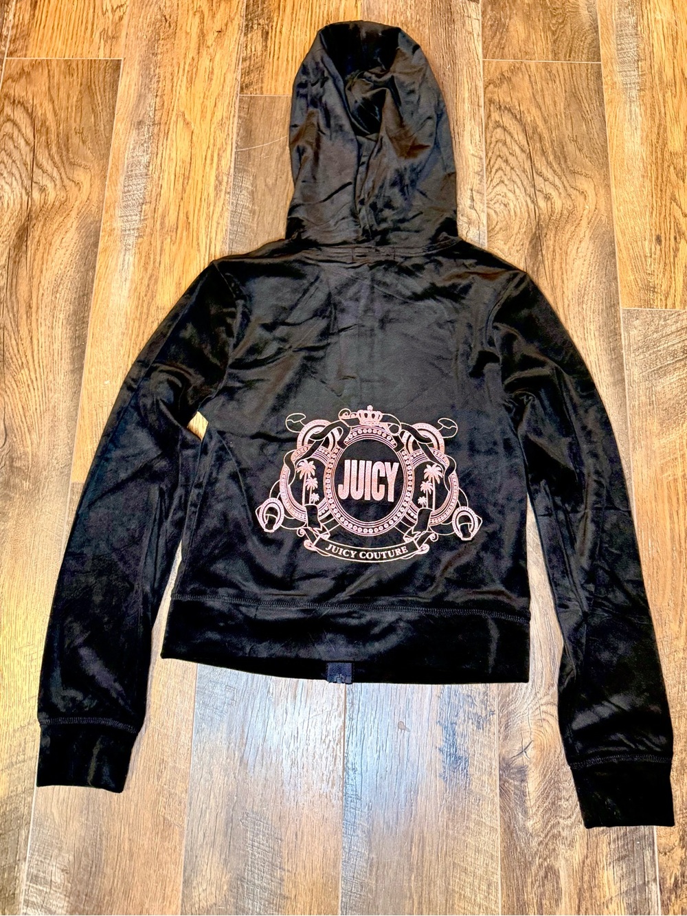 Juicy Couture Black Velour Hoodie with Pink glitter Logo